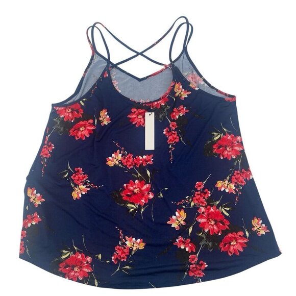 Papermoon Stitchfix Plus Size 1X Navy Blue Floral Strappy Tank Top NWT - Picture 2 of 13